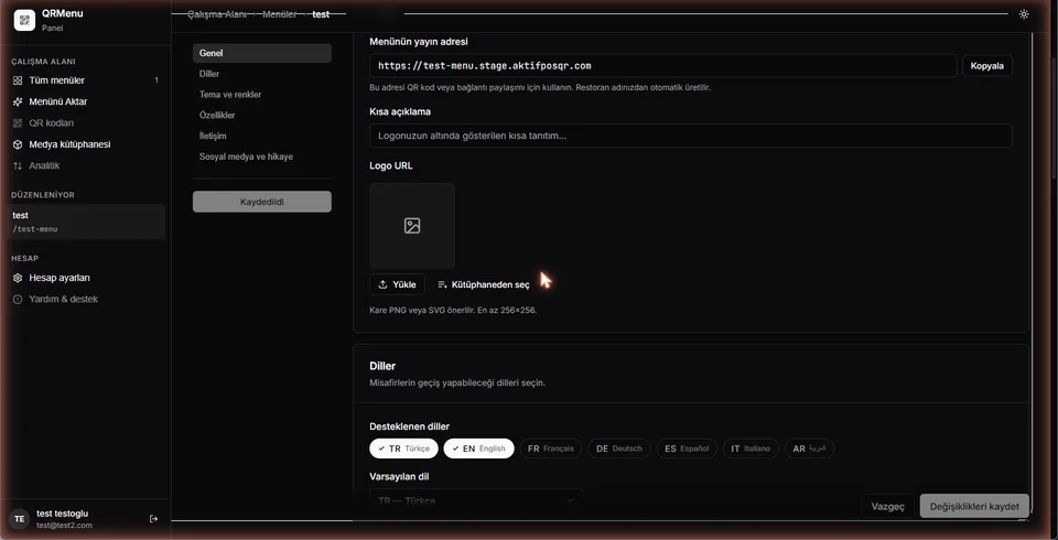 Language selection and default-language panel