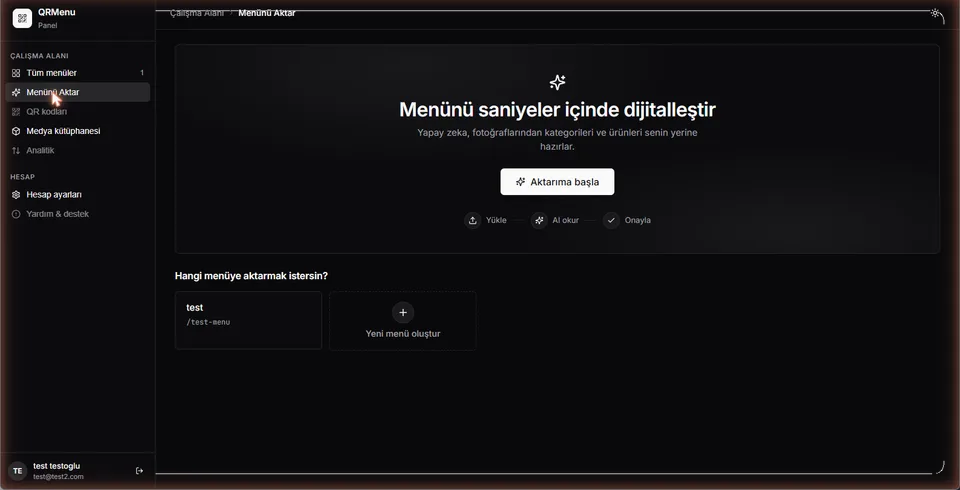 Menu Import screen — the AI digitization flow